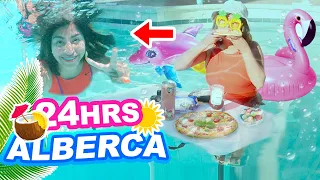 💦☀️24 HORAS en LA ALBERCA ⛱ En Tiempos de Frío 🥶 CAMA ACUÁTICA y COMÉDOR FLOTANTE🍕