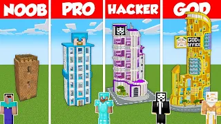 SKYSCRAPER TALL HOUSE BUILD CHALLENGE - Minecraft Battle: NOOB vs PRO vs HACKER vs GOD / Animation