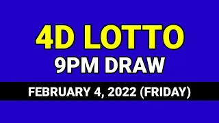 4D LOTTO RESULT 9PM DRAW February 4, 2022 Wednesday PCSO 4D LOTTO Evening Draw