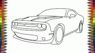 How to draw Dodge Challenger RT Scat pack step by step