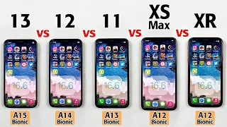 iPhone 13 vs iPhone 12 vs 11 vs XS Max vs XR SPEED TEST in 2023 - Ultimate SPEED TEST After iOS 16.6