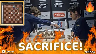 Re8!! SACRIFICE by Carlsen | Carlsen vs Tari Norway Chess 2020