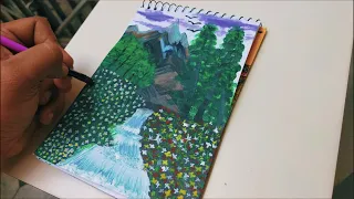 Easy Acrylic Landscape Painting/ SketchBook/Easy for Beginners