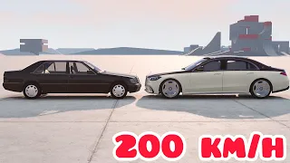 Mercedes-Benz S600 W140 vs Mercedes-Maybach S680 W223 💥200 km/h (each one)💥BeamNG.drive CRASH test