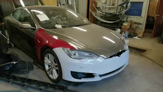 Кузовной ремонт Tesla model S. Замена заднего крыла.