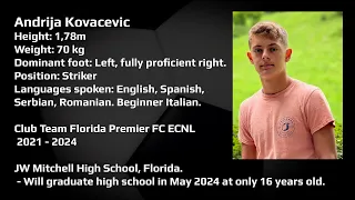 Andrija Kovacevic Soccer Highlight Film