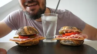 ASMR Eating German Food – Ham and Cheese Sandwich & Elderflower Lemonade – Food & Drink