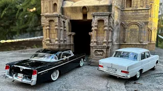 Diecast Model Cars-Mercedes-Benz 200 1966 (Norev) vs Chrysler 300B 1956 (Maisto)- @Grandmodelcars