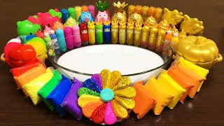 RAINBOW vs GOLD ! Mixing Clay , Makeup Into GLOSSY Slime ! Satisfying Slime #637