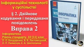 Вправа 2. Двійкове кодування і передавання повідомлень | 10(11) клас | Бондаренко