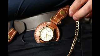 I made an old wrist watch into a leather pocket watch | Relaxing Leathercraft ASMR