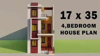 17 by 35 4 Bedroom house design,3D house elevation,kam se kam kharche ka makan,3d house map