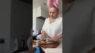 ANNE MARIE  making vegan moussaka.