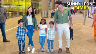 Sunny Leone Kids Nisha,Asher,Noah & Husband Daniel Weber At Airport