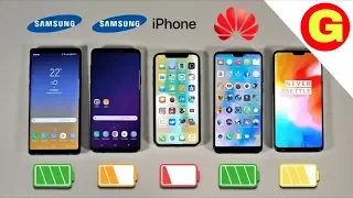 Galaxy note9 vs galaxy s9 vs iphonex vs Huwai p20 Pro vs oneplus6 | Battery drain test | gadgeter