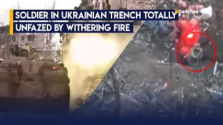 Incredible Of Soldier In Ukrainian Trench Totally Unfazed by automatic cannon fire