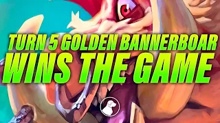 Turn 5 Golden Bannerboar Wins the Game | Dogdog Hearthstone Battlegrounds