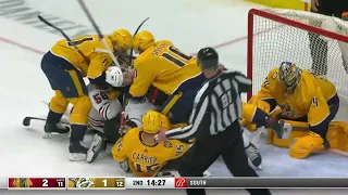 A Dogpile Happens In Front Of Juuse Saros Resulting In Multiple Penalties