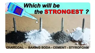 LETS DO THE 3 EXPERIMENT COMPARING THE STRENGTH: BAKING SODA, CEMENT, CHARCOAL, STYROFOAM |