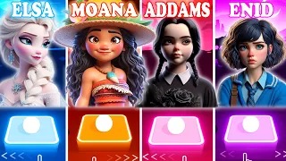 Frozen Elsa & Moana VS Wednesday Addams & Enid Sinclair - Tiles Hop! Let It Go | Bloody MARY