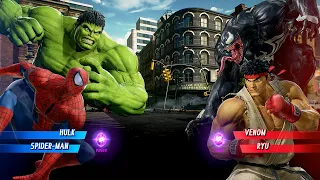 Spiderman & Hulk VS Venom & Ryu (Very Hard) - Marvel vs Capcom | 4K UHD