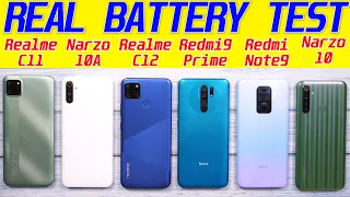 Redmi 9 Prime vs Realme C12, C11, Narzo 10A, Redmi Note 9 Battery Drain Test | Charging Test [Hindi]