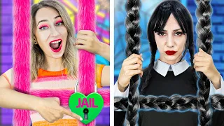 WEDNESDAY ADDAMS AND ENID IN JAIL | 24 HOURS IN JAIL | FUNNY SITUATIONS IN PRISON BY CRAFTY HYPE