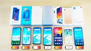 Battery Drain Test 2019!  Samsung Galaxy A50, Xiaomi Mi 9, Mi 9 SE, Redmi Note 7, iPhone 7, Honor 20