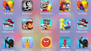 Oddbods Turbo,Bendy Run,Fat Pusher,Tom Run,Subway Surf,Tom Friends,Red Ball 4 /Best 8 Games Of Ipad