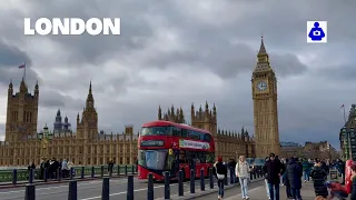 London Snow Walk  ❄️ London Eye, BIG BEN to Trafalgar Square|  Central London Winter Walking Tour