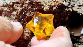 Magical prismatic citrine. The mysterious power of nature. diamonds and gold