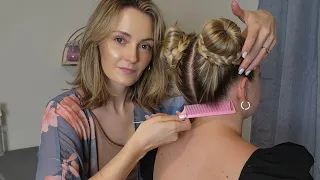 ASMR Perfectionist Braided Twin Ballerina Buns | Hair Perfecting & Mini Combing | Finishing touches