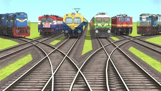 6 TRAINS CROSSING ON BUMPY FORKED RAILROAD CROSSING | Train Simulator 2022 #railroad