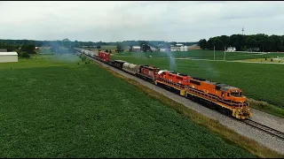CF&E 3024 and CF&E 3316 lead trains New Haven Indiana