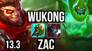 WUKONG vs ZAC (JNG) | 10/0/4, 1000+ games, 1.5M mastery, Legendary | KR Challenger | 13.3