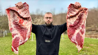 Beef RIBS roasted for 3 hours on a spit, juiciest ribs ever.