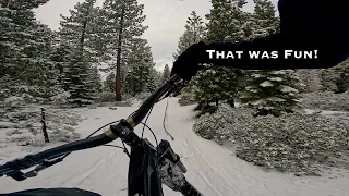 Mountain biking during a SNOW storm in Tahoe.