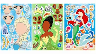 [ToyASMR] Decorate with Sticker Book with Disney Princess Ariel Cinderella Belle Tiana Elsa Anna