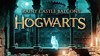 Rainy Castle Balcony ✨ Hogwarts inspired Ambience | Relaxing Night Rain + Magic, Cat & Patronus