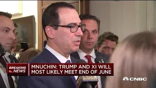 Secretary Steven Mnuchin speaks to reporters outside congressional hearing