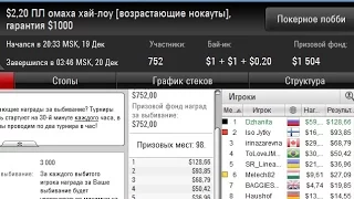 Омаха хай/лоу турнир $2.2 PokerStars первое место + $246