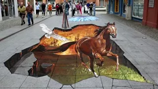 3d рисунки на асфальте и на стенах. 3d picture asphalt.