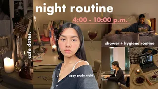 PRODUCTIVE NIGHT ROUTINE study vlog, self care, cafe date, cozy & realistic!