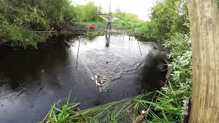 Рыбалка на паук подъёмник в маленькой речушке.