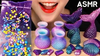 PURPLE FOOD ASMR MERMAID FOOD ASMR WAX CANDY, SHEET JELLY, CHOCOLATE EATING SOUND NO TALKING