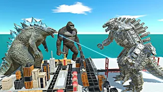 Crazy City War | Godzilla 2014 + King Kong vs Mechagodzilla - Animal Revolt Battle Simulator