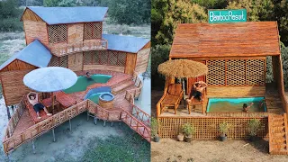 Amazing Top 2 Videos! How To Build Bamboo Resort, Bamboo Fish Pond, Swimming Pool & Bamboo Umbrella