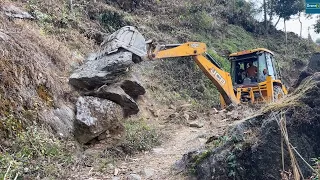 Changing Undrivable to  Drivable Mountain River Road FULL OF Boulders and Rocks-JCB Backhoe