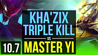 KHA'ZIX vs MASTER YI (JUNGLE) | Triple Kill, KDA 14/2/5, Legendary | KR Grandmaster | v10.7