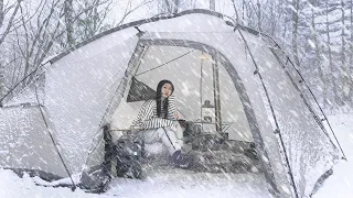 [SUB] Heavy snow solo camping. Firewood stoves and minimal hot tents. Korean camping vlogs. ASMR